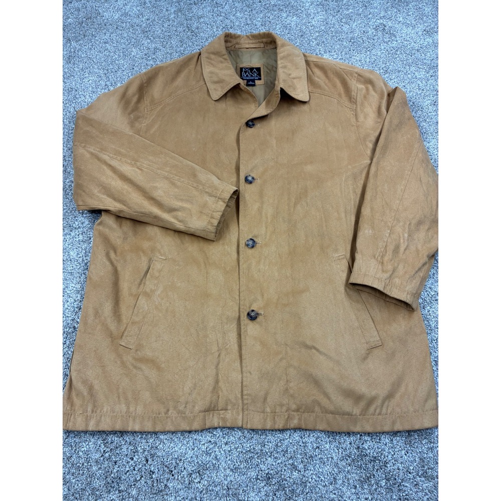 Jos. A. Bank Mens Tan Faux Suede Car Coat Button Front Jacket Size Large #0876